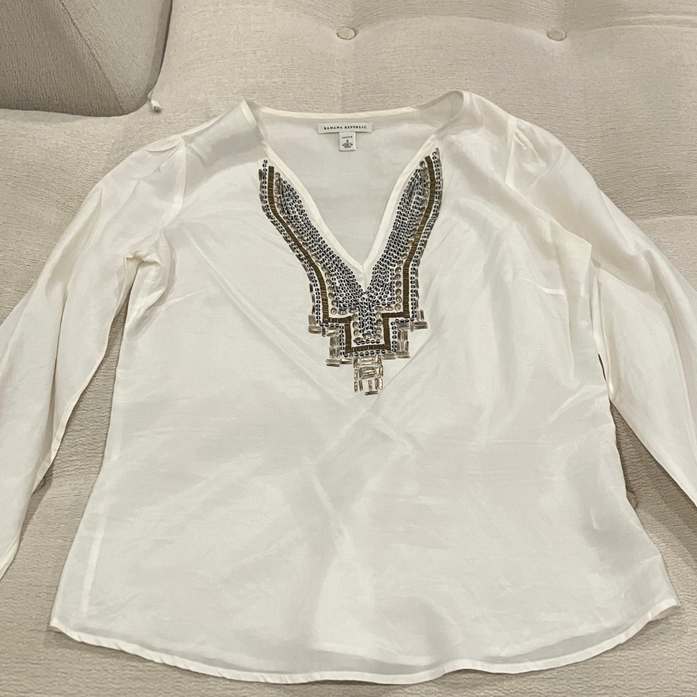 Banana Republic White Embellished Blouse
